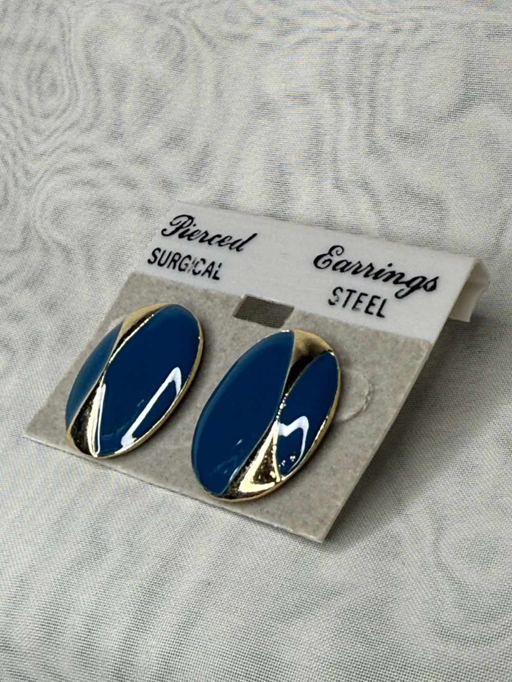 Blue & Gold Oval Stud Earrings